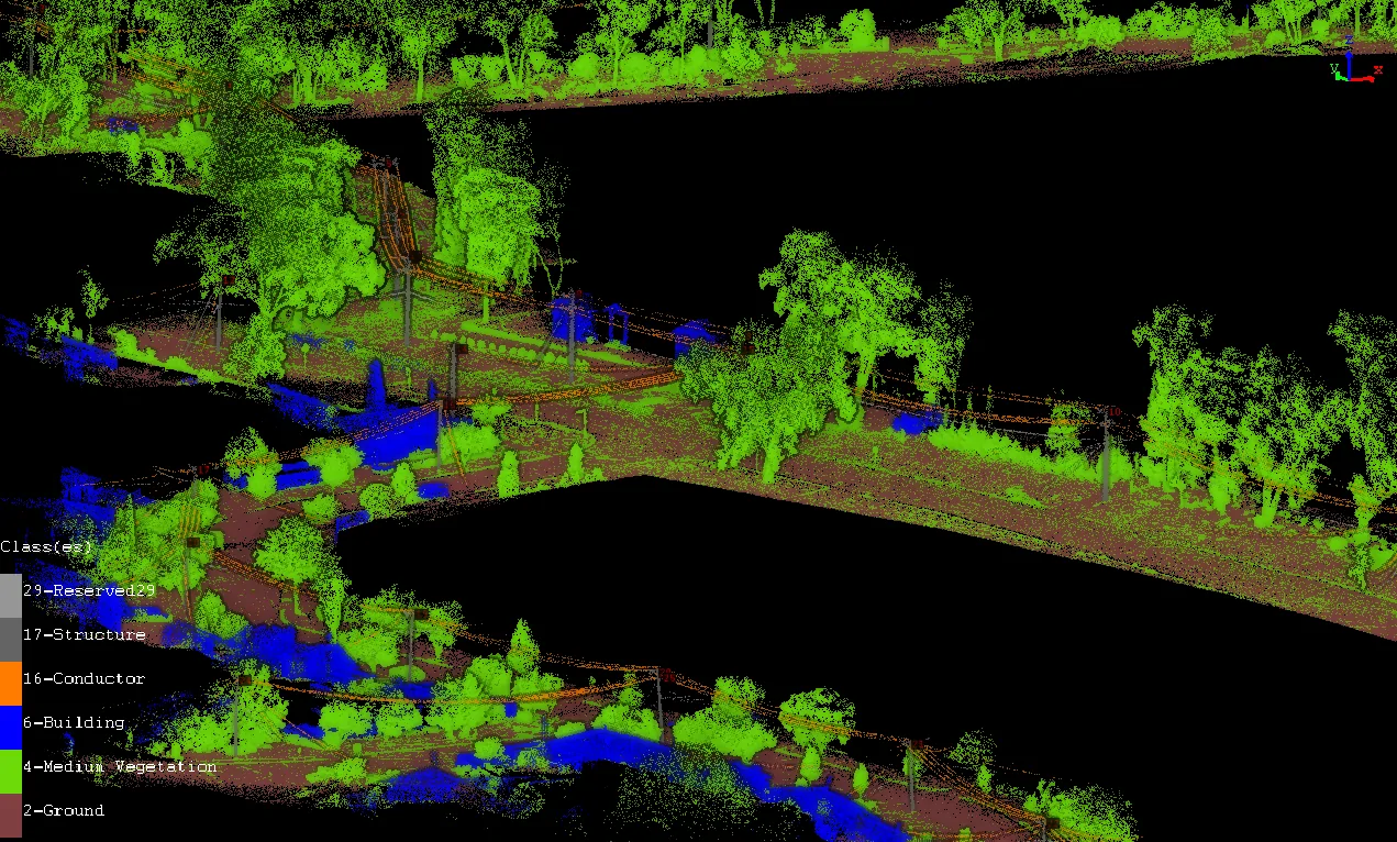 lidar powreline survey classified point cloud